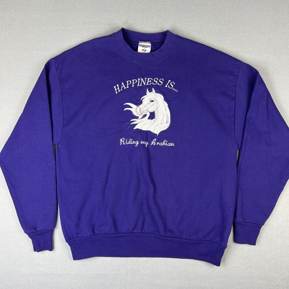 VTG Arabian Horse Sweatshirt Adult Large Embroidered Happiness Riding 1990s - Picture 1 of 8
